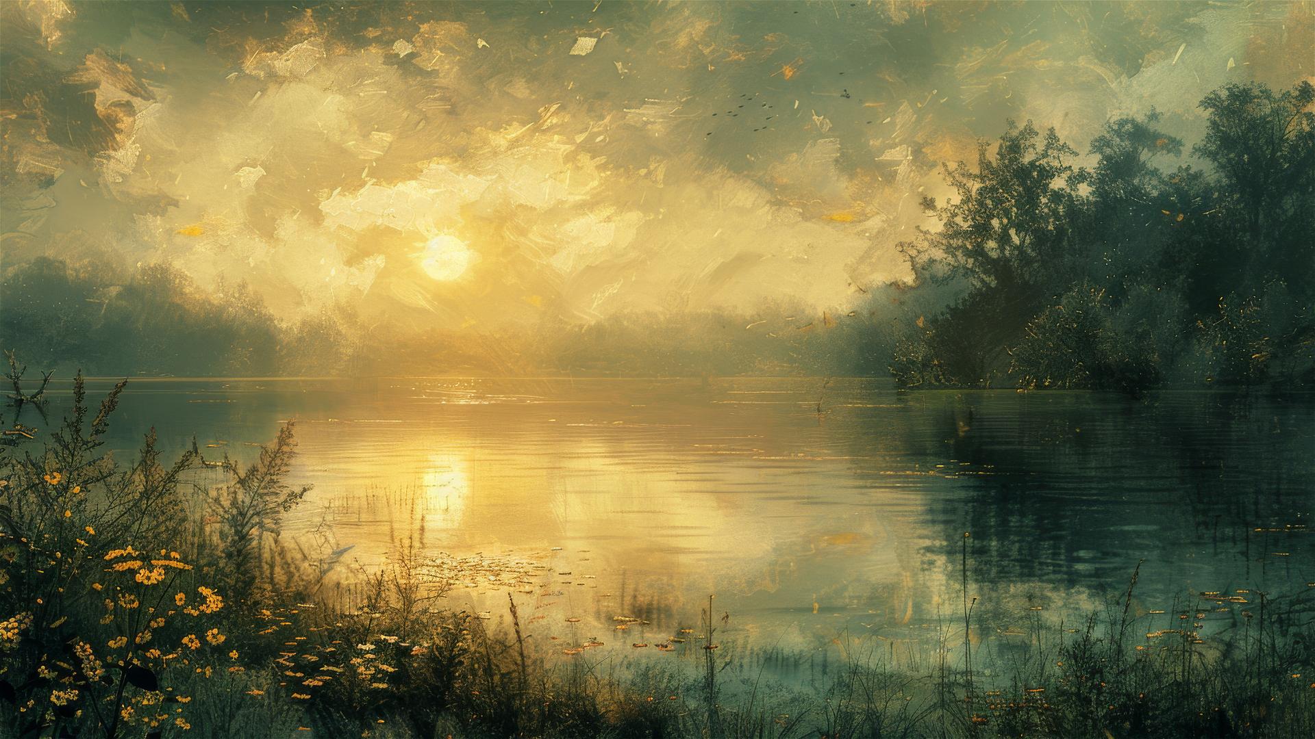 Vintage nature painting with visible brushstrokes