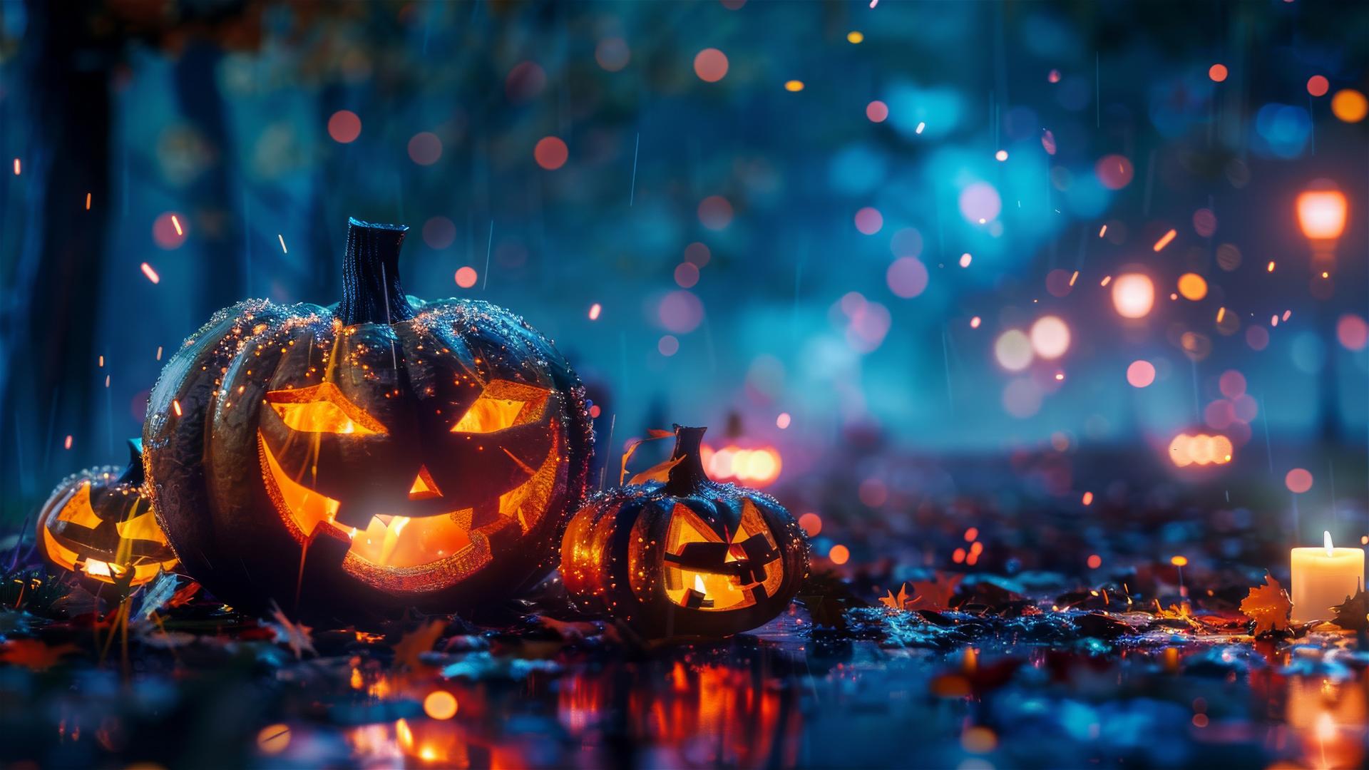 Spooky Halloween-themed background with eerie elements.