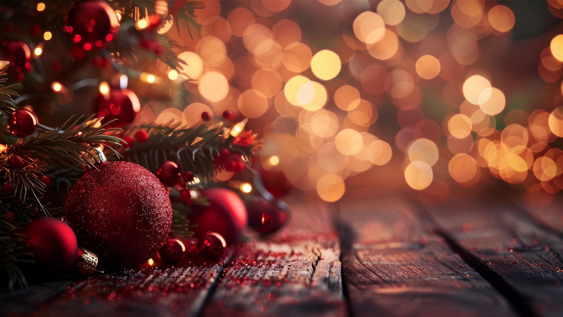 Colorful Christmas-themed background with festive decorations