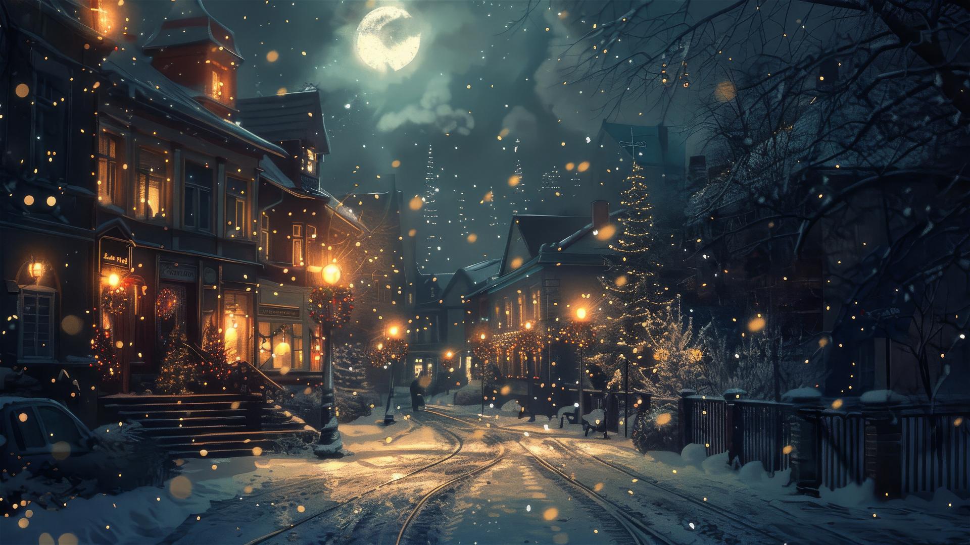 Christmas night on a silent street