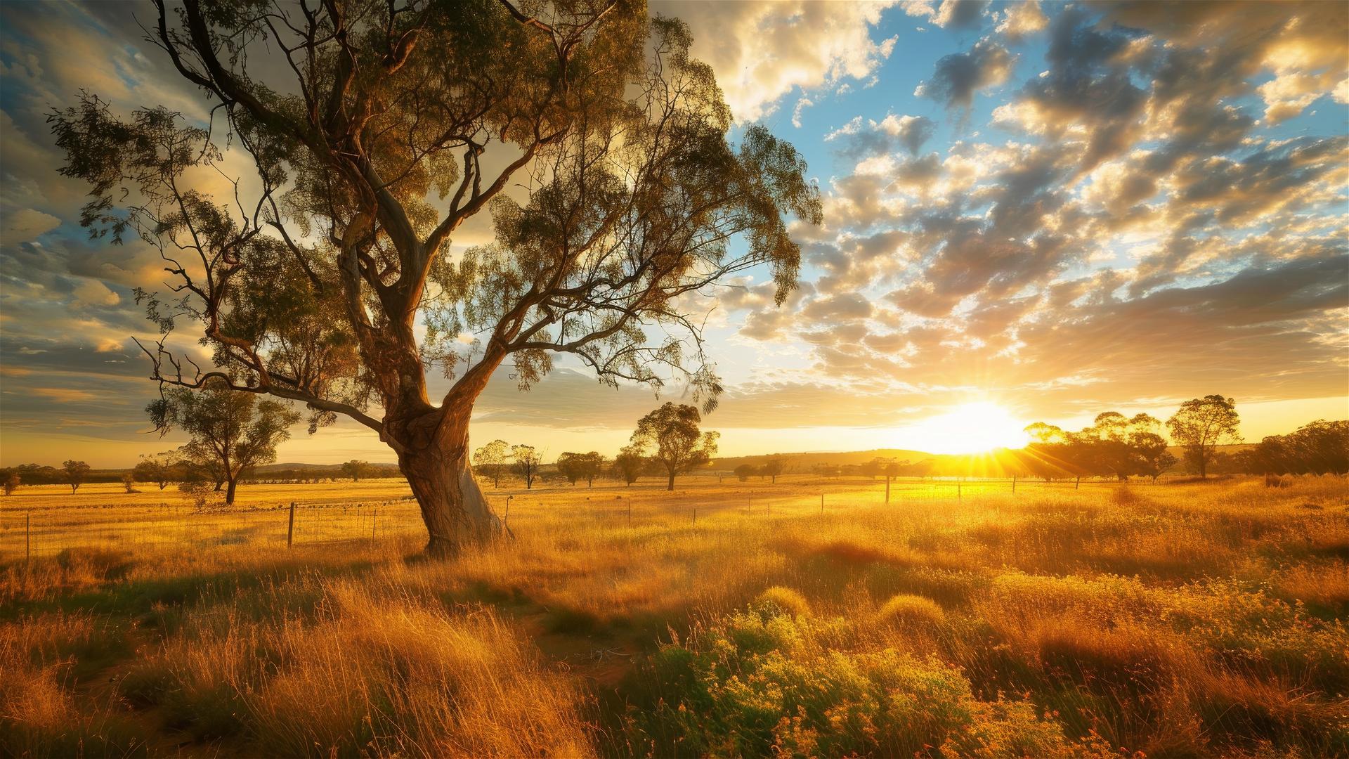 Outback Australia plains with Red Gums in New South Wales