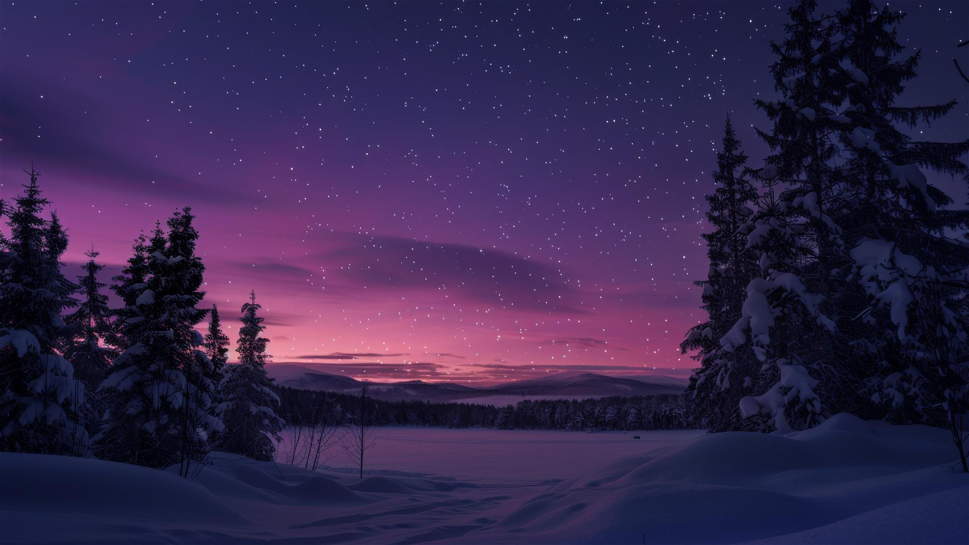 Nordic night with aurora over snowy village and mountains