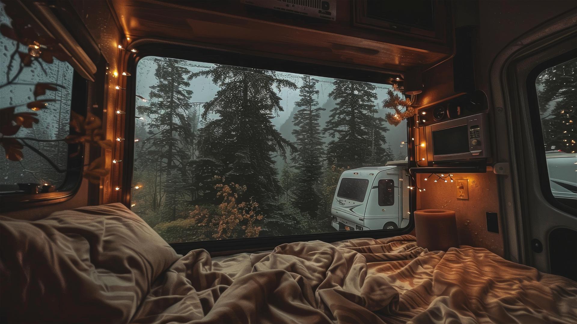 Cozy RV interior during rain