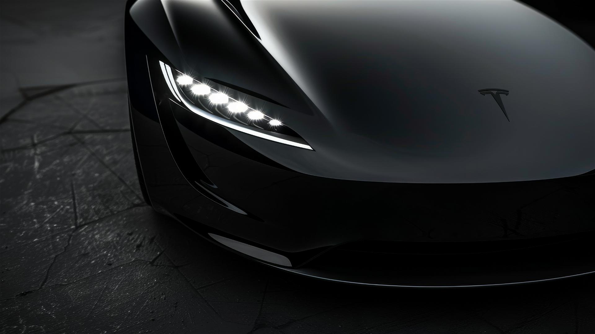 Electric coupe concept car with large simple headlight and LED strip