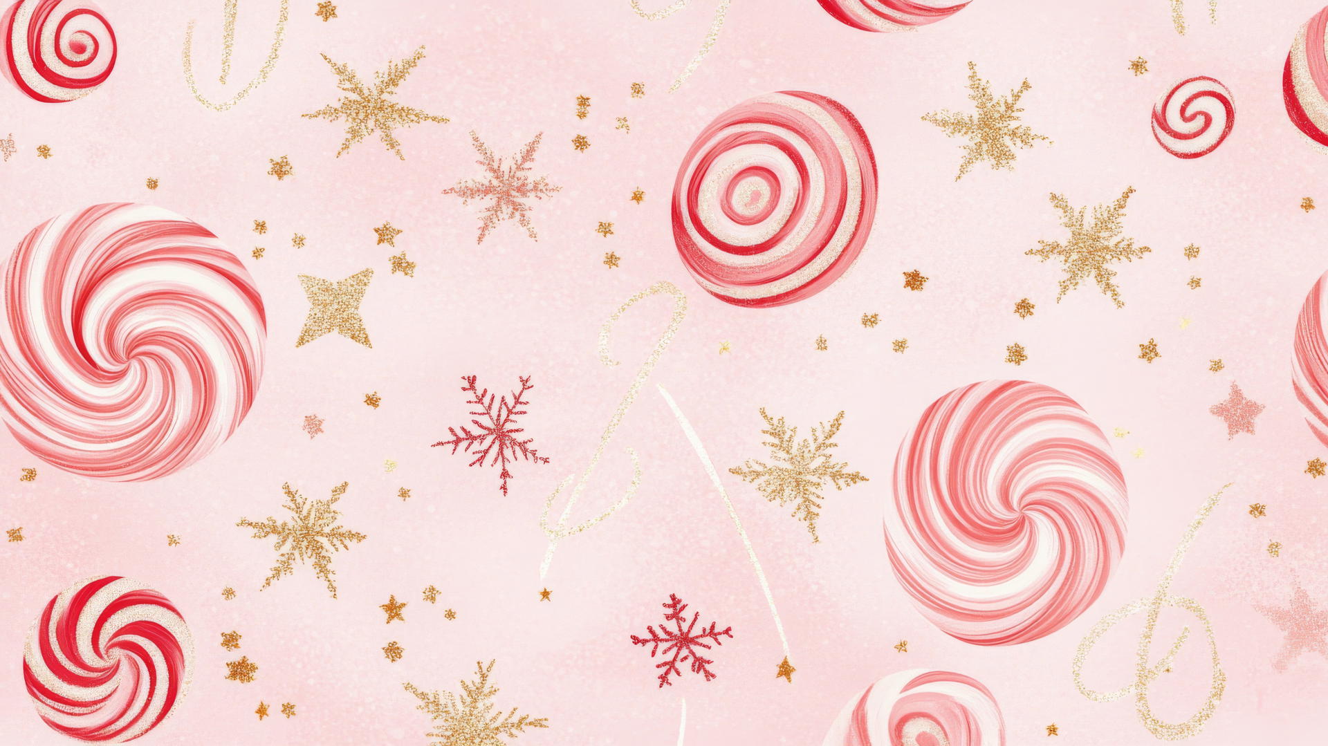 Preppy wallpaper Christmas with peppermint swirls and stars on pastel pink