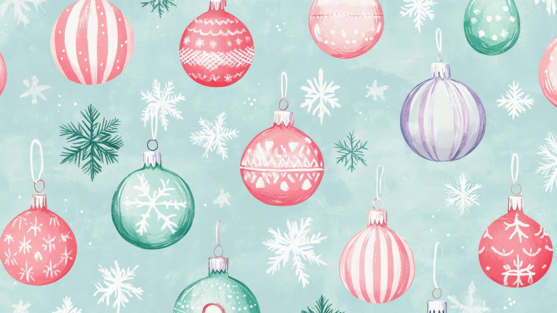 preppy wallpaper christmas with vintage ornaments in pastel colors on blue background