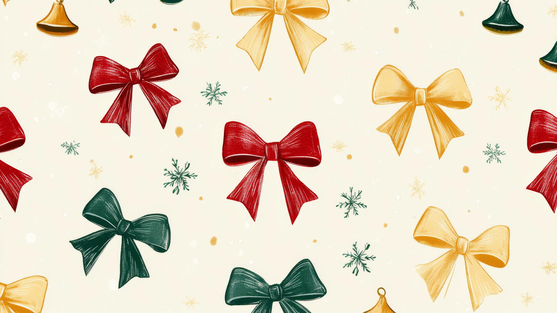 Christmas wallpaper preppy with bows, bells, and snowflakes