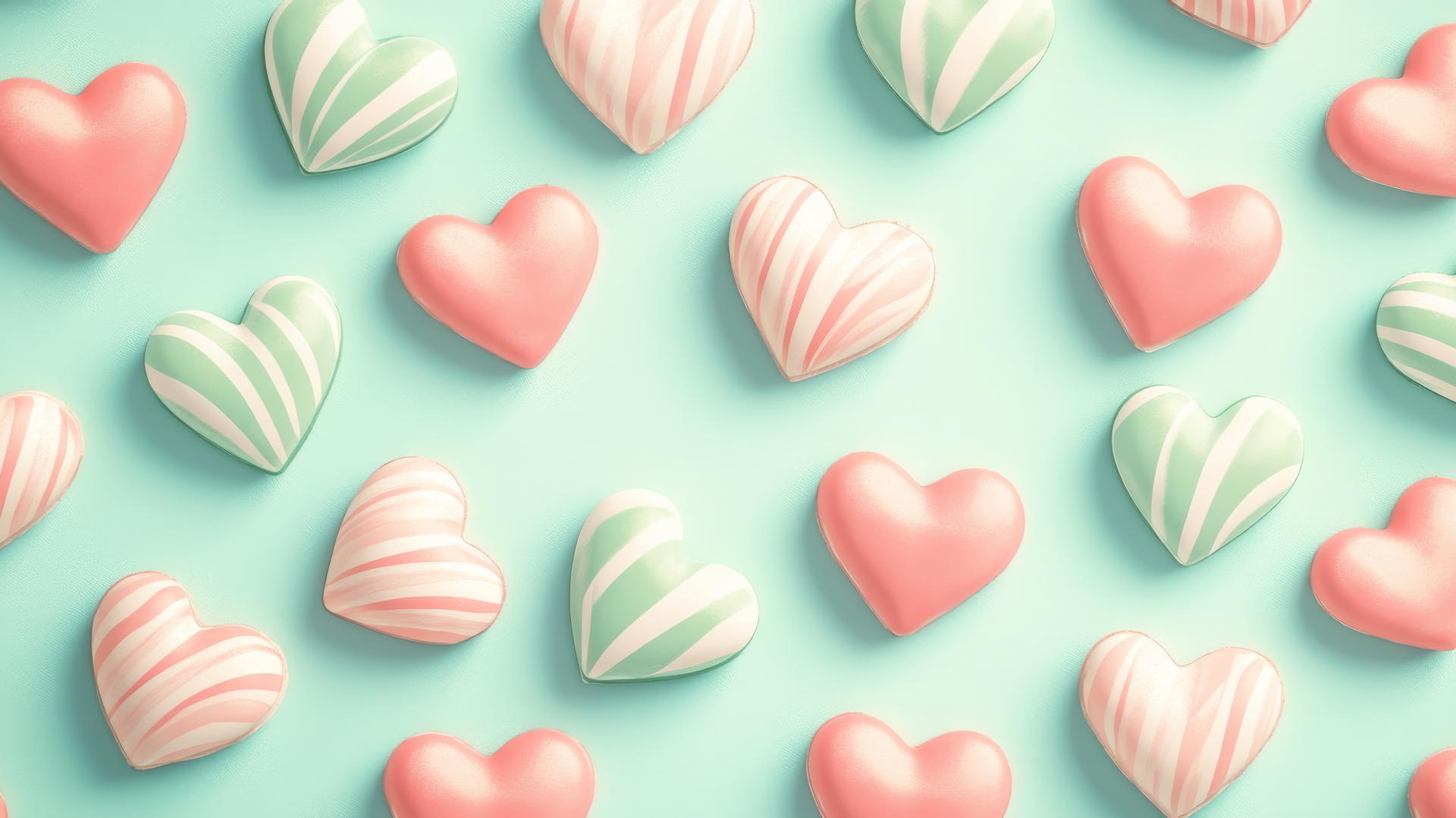 preppy wallpaper with pink and green hearts on minty background