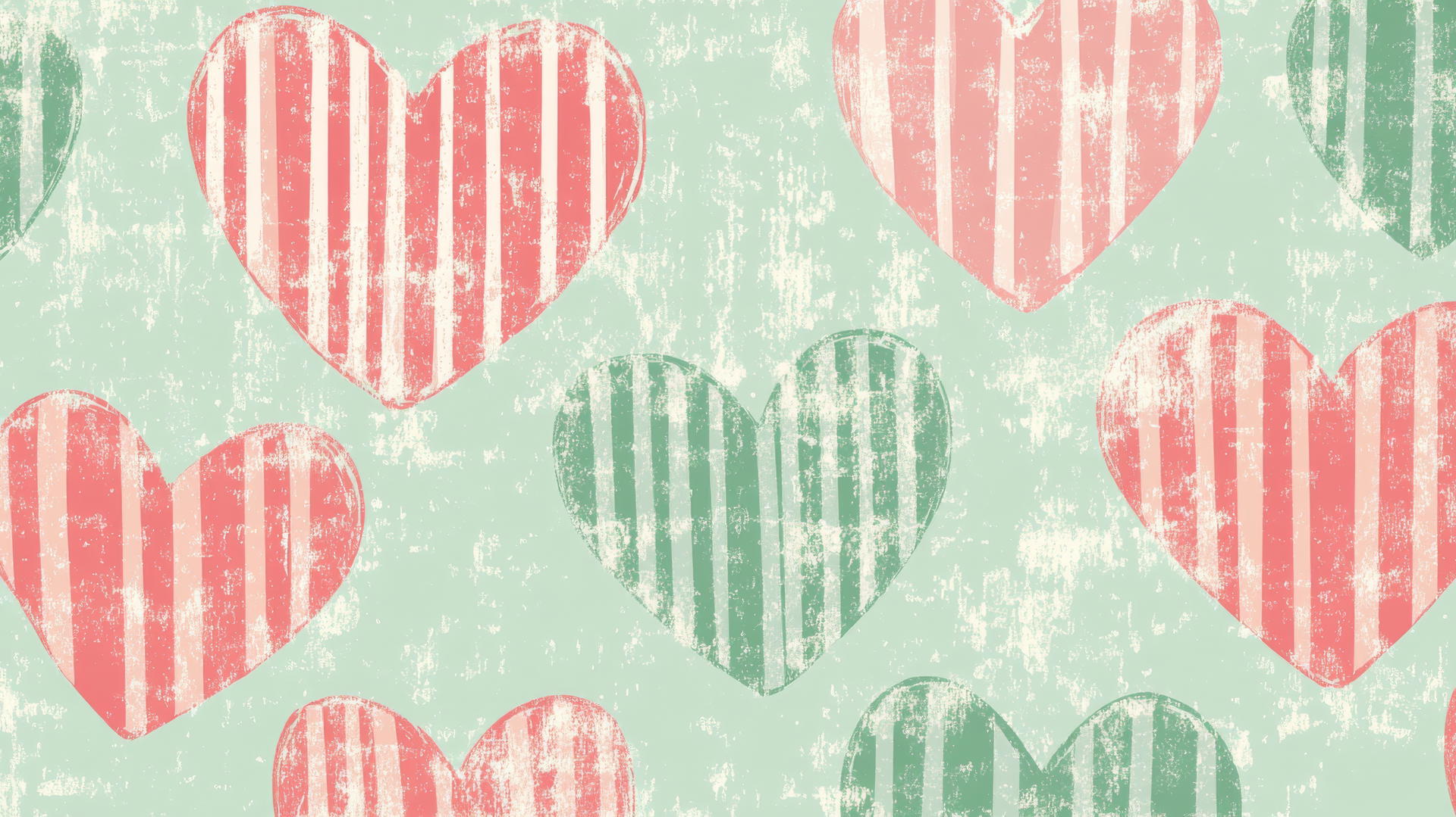 preppy wallpaper with retro Valentine's Day pattern, pink and green striped hearts on minty background