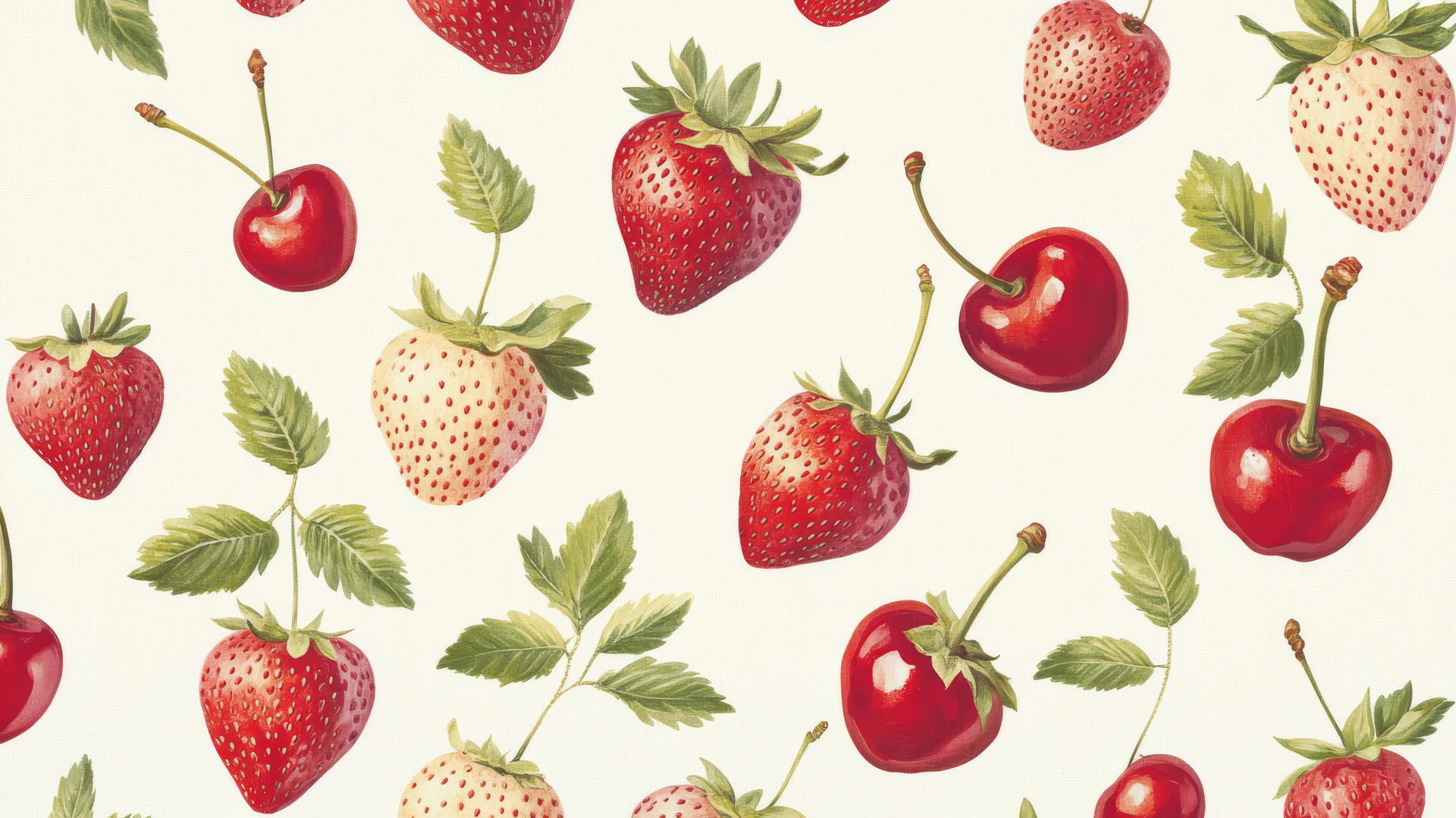 preppy wallpaper with strawberries and cherries on a cream background