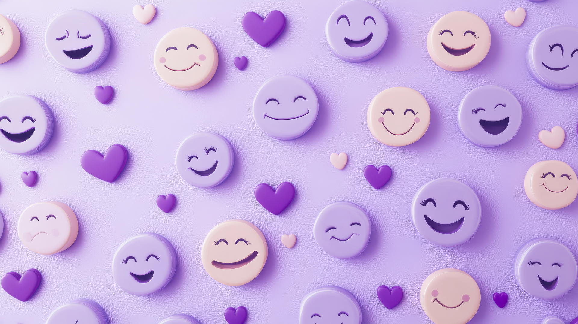 Preppy purple wallpaper with playful purple smiley faces and hearts