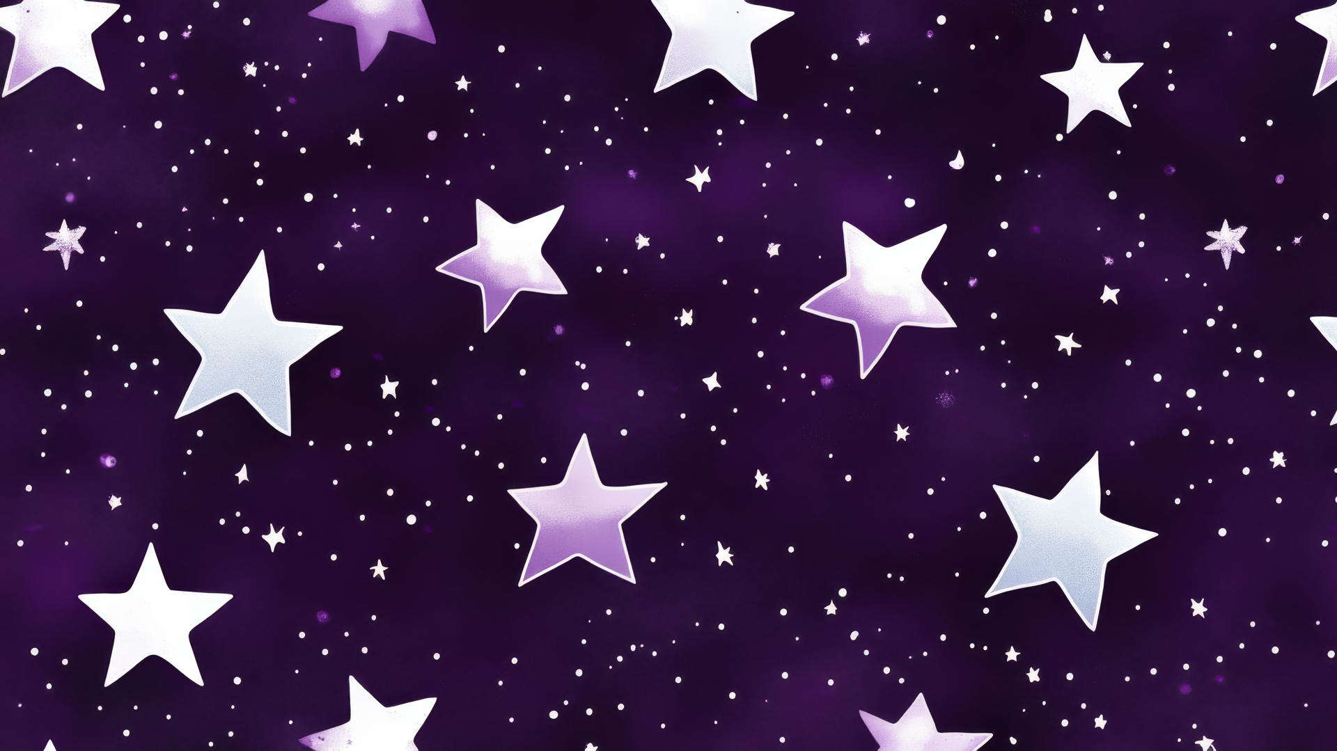 Preppy purple wallpaper with white stars and glowing halos, tiny silver dots