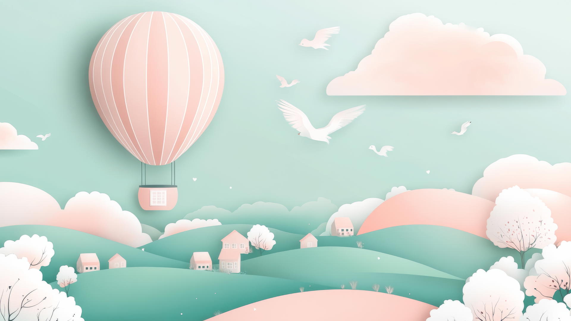 Cute wallpapers for girls aesthetic: cartoon hot air balloon in pastel sky
