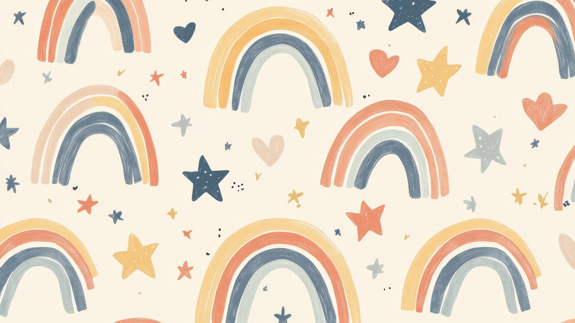 digital cute wallpapers aesthetic with hand-drawn rainbow arches, stars, and hearts