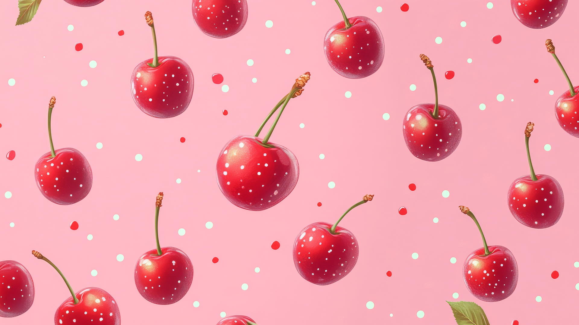 cute hot pink wallpaper with cartoon cherries and polka dots