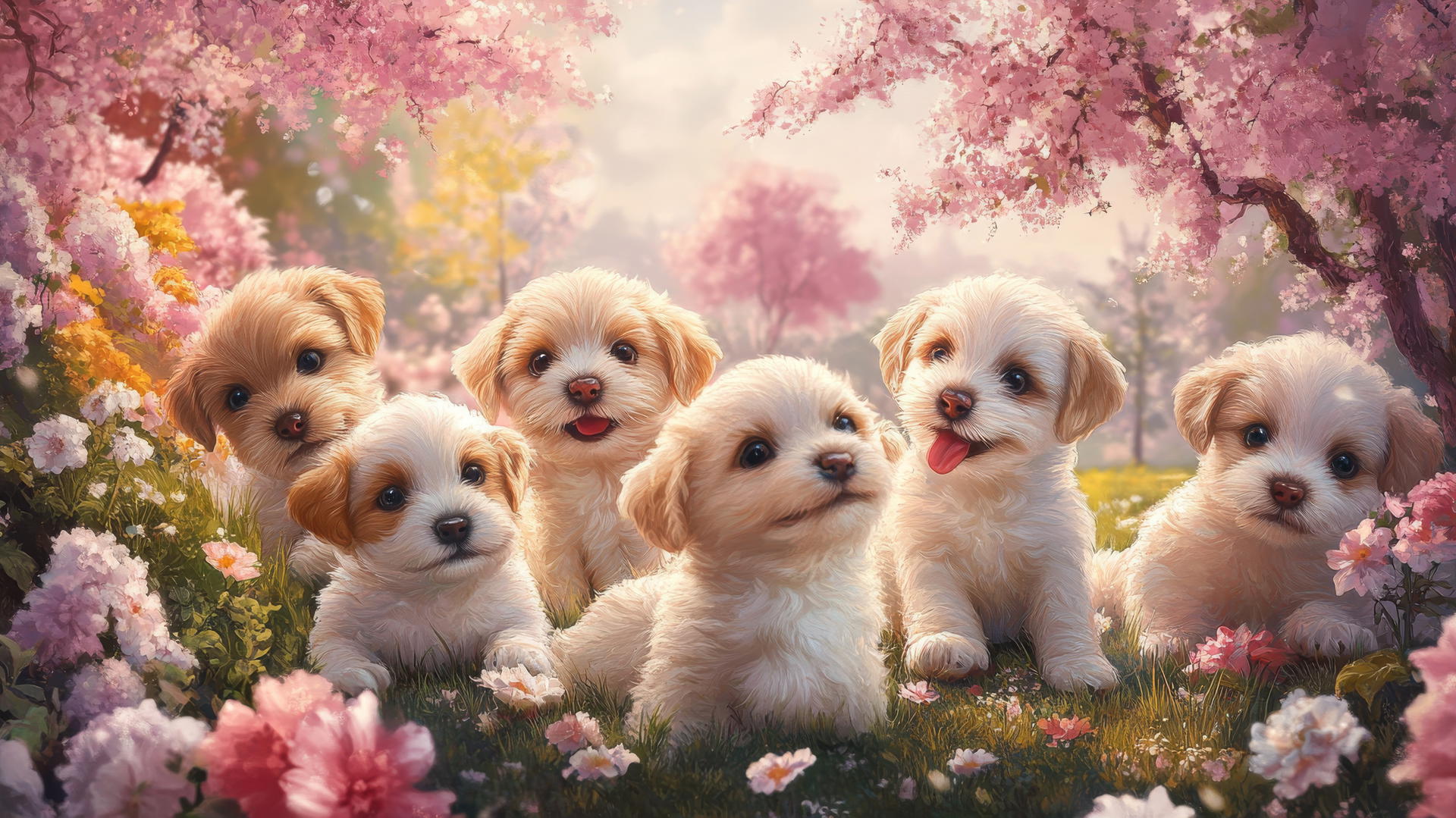 pink cute puppy wallpaper with puppies playing in a park