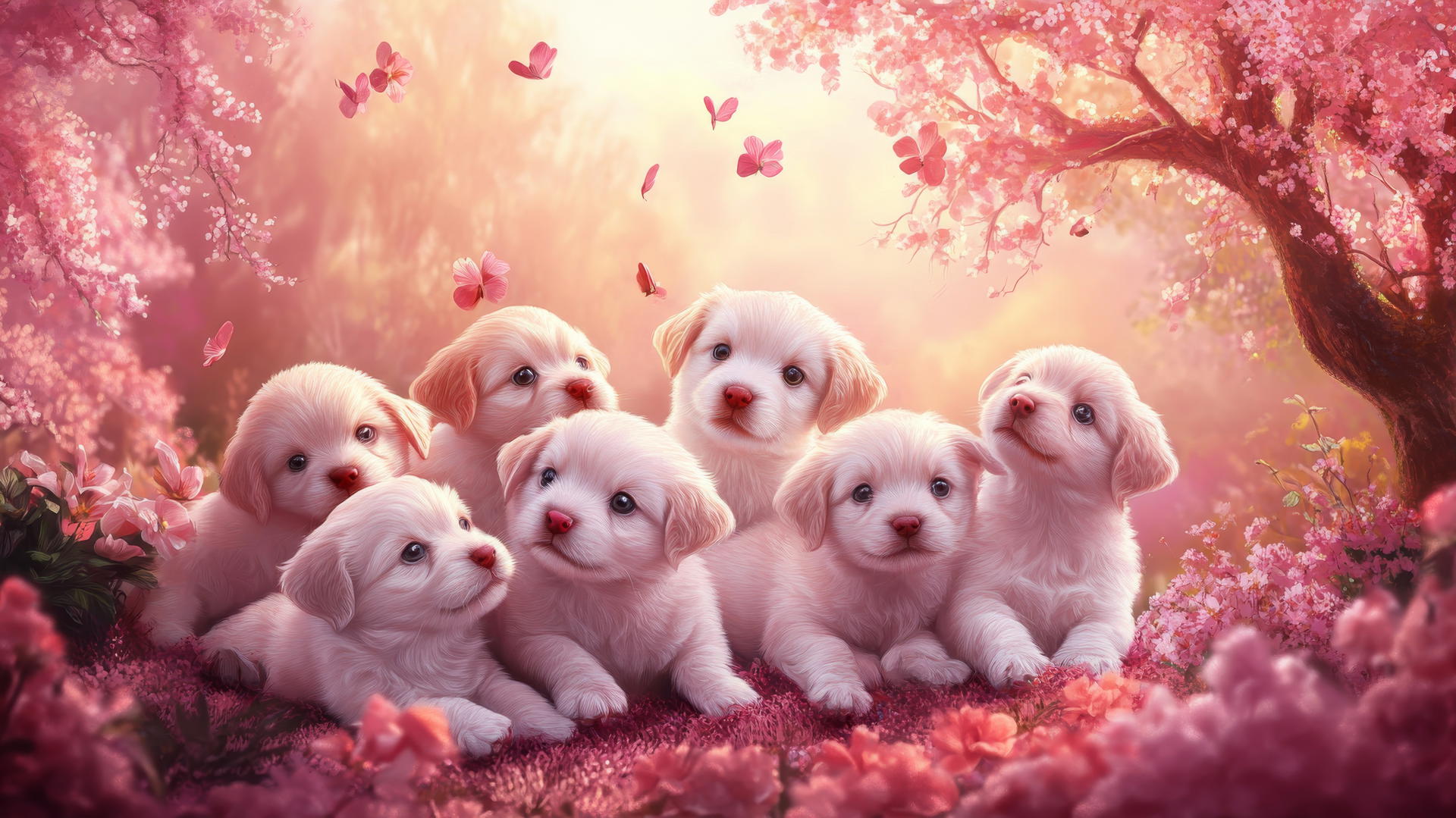 pink cute puppy wallpaper with puppies playing in a park