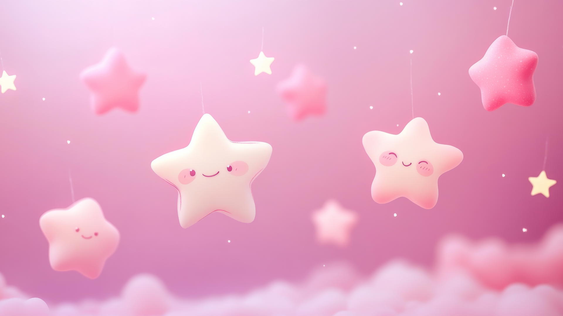 pink wallpaper cute, soft pink gradient with cartoon stars and hearts