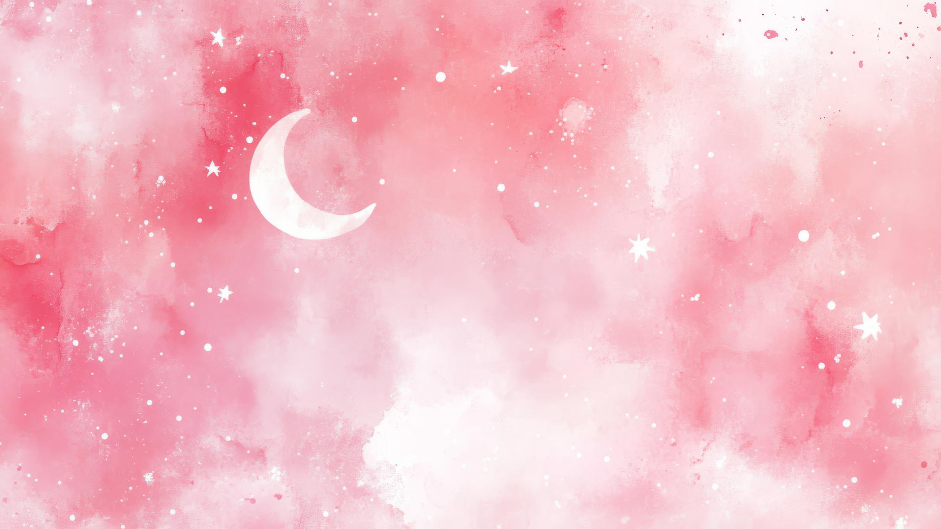 cute pink aesthetic wallpaper with watercolor brushstrokes, stars, and moons