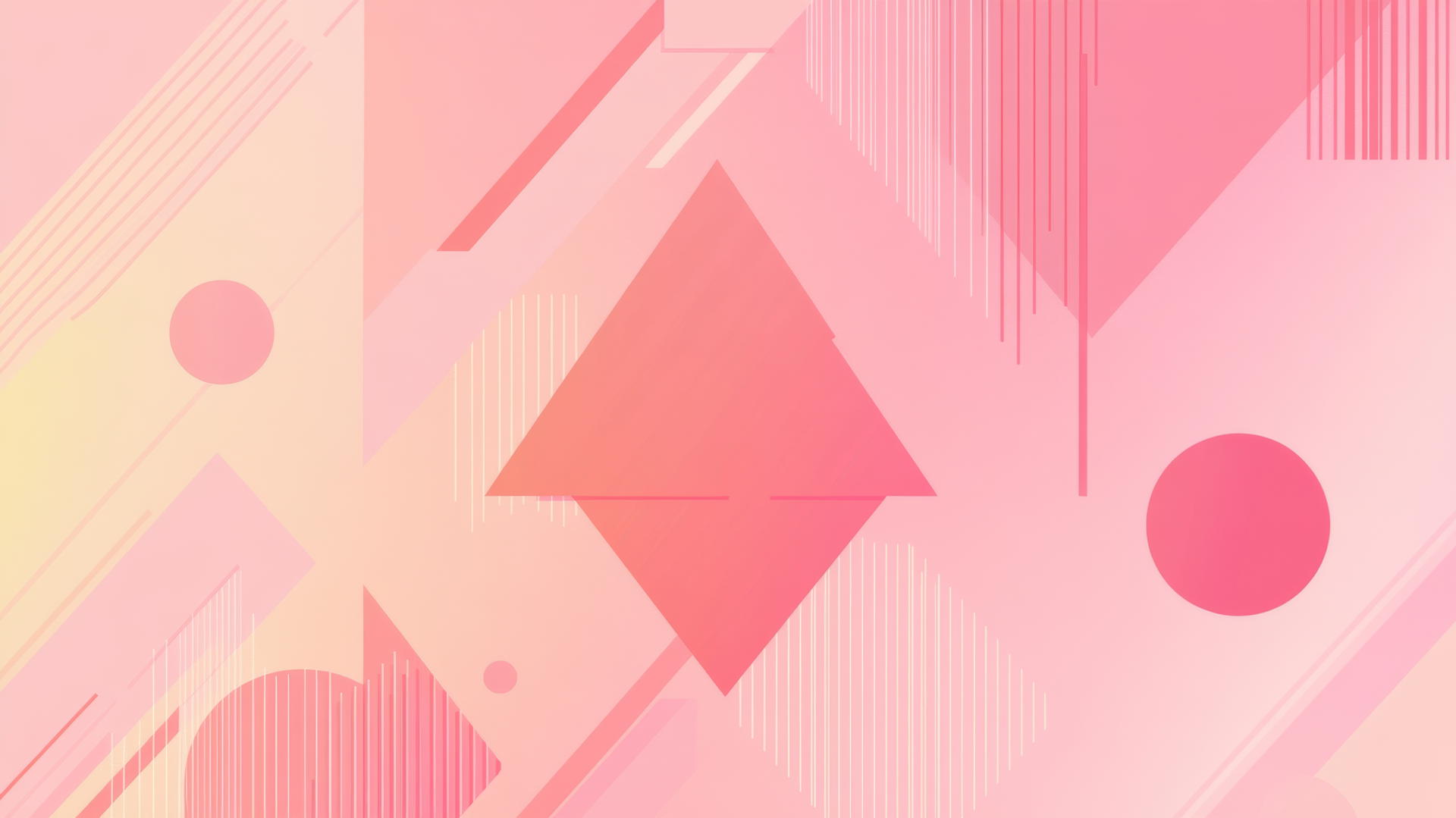 A pattern of pink geometric shapes, including triangles and circles, layered on a gradient background. Aesthetic pink wallpaper.