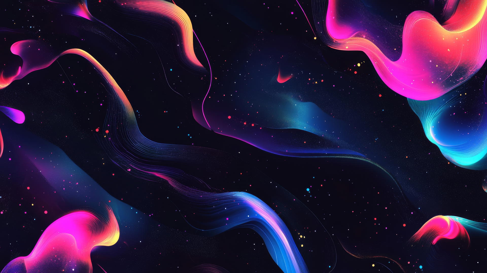 Black wallpaper for girls with holographic effects and abstract shapes.