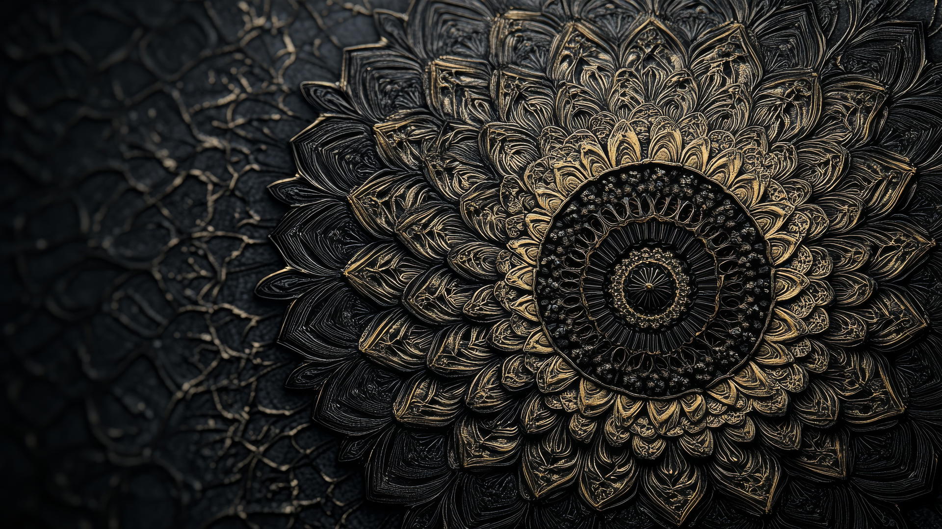 Intricate mandala pattern on black aesthetic wallpaper