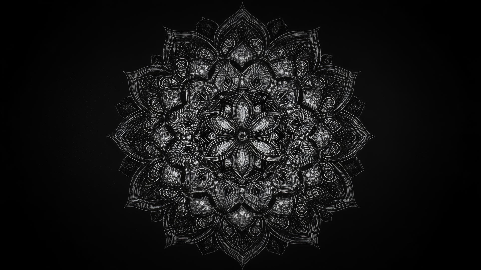 black aesthetic wallpaper with intricate mandala design