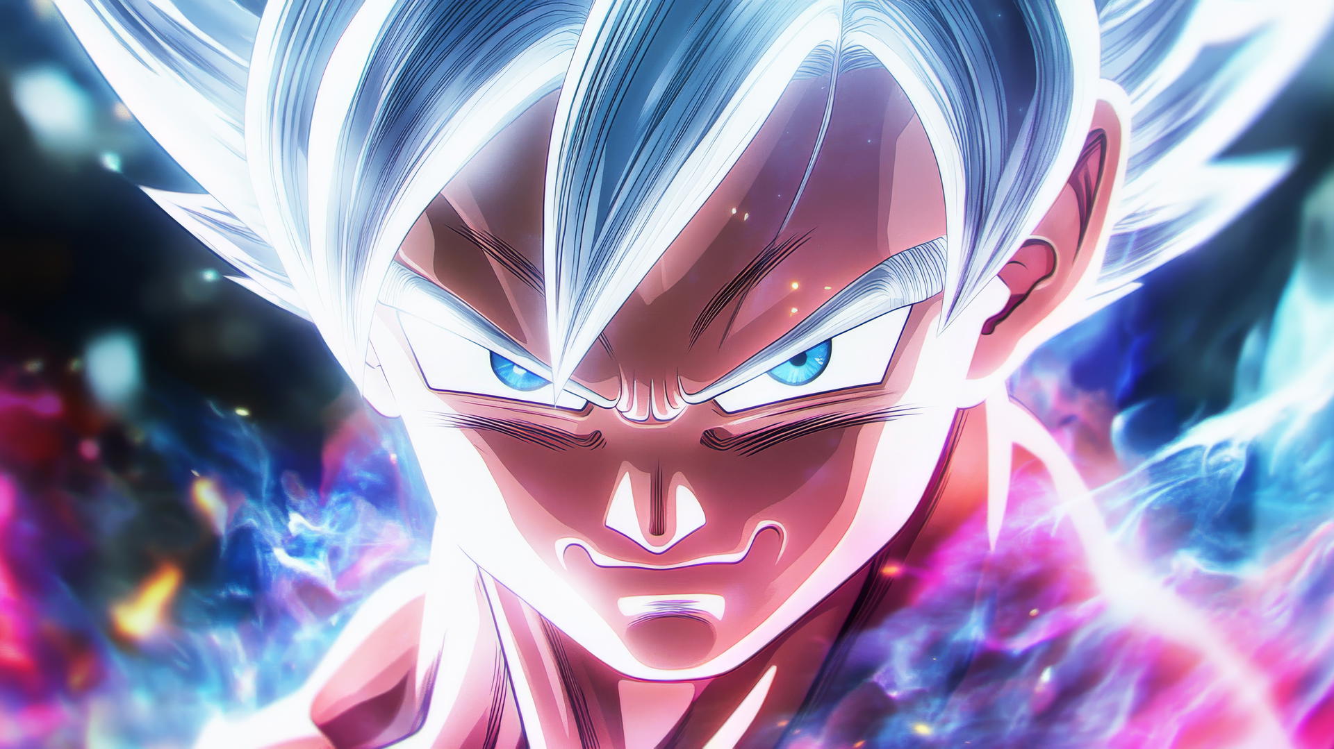 Goku Ultra Instinct with aura barrier, silver hair, vibrant energy background, goku ultra instinct wallpaper 4k
