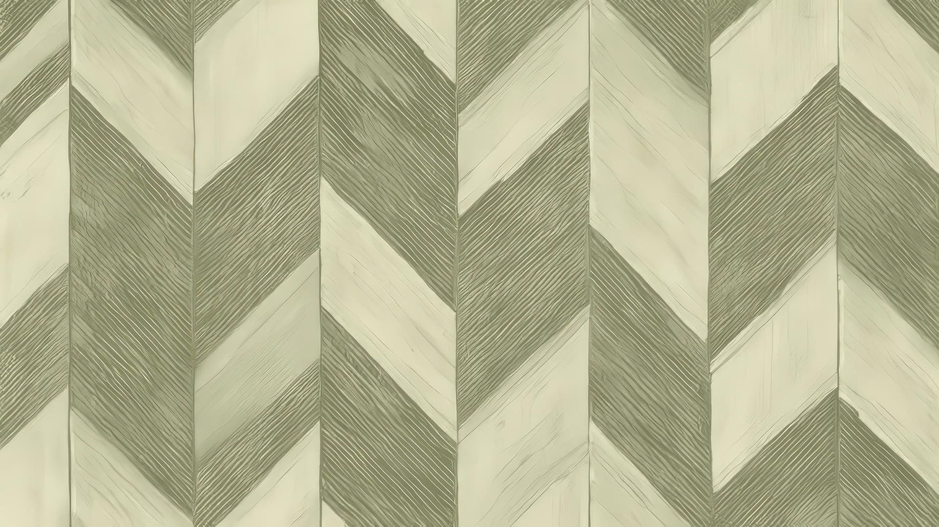 olive green wallpaper with herringbone pattern and light gray accents