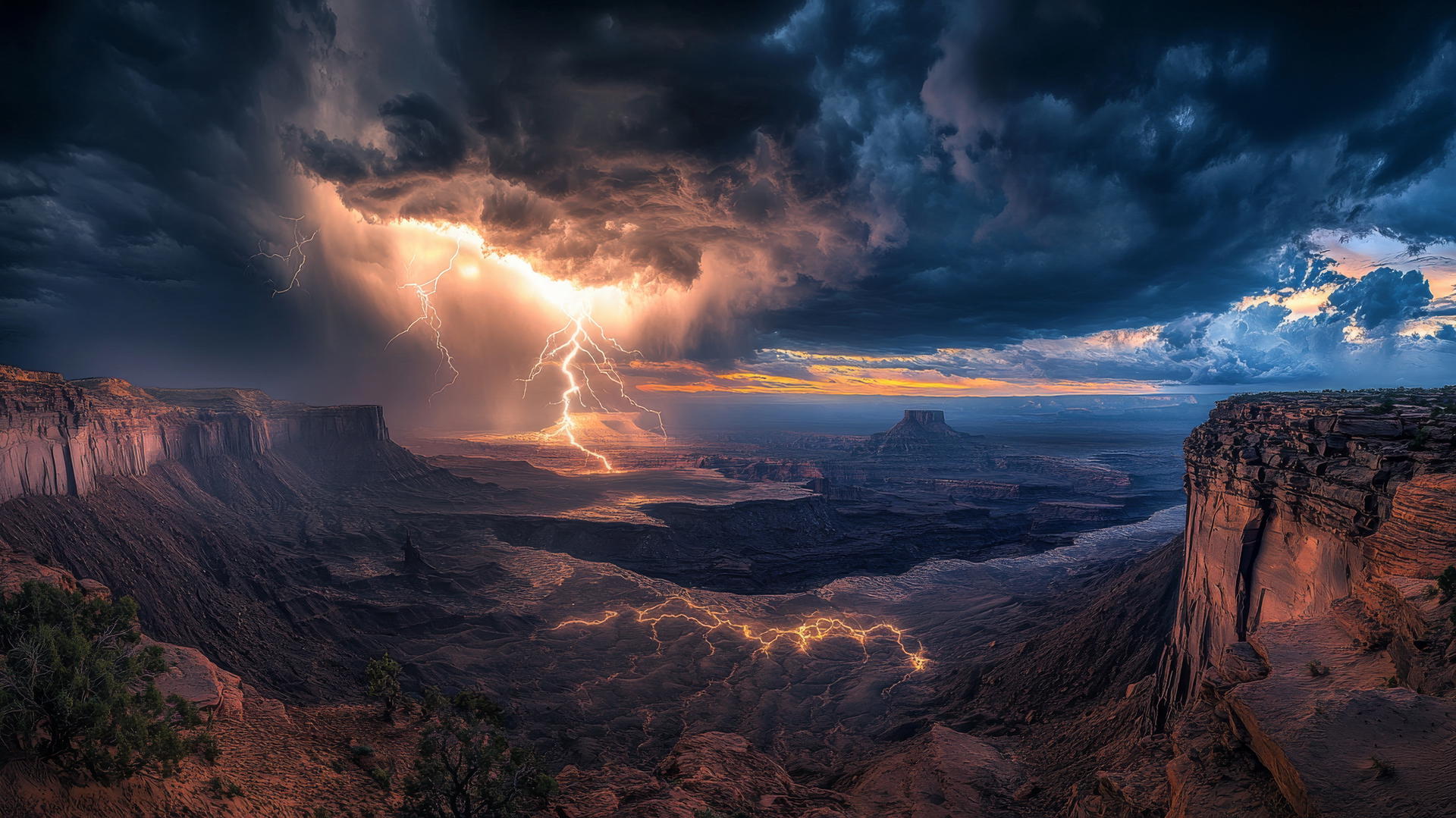 4K beautiful nature wallpaper of thunderstorm over desert landscape