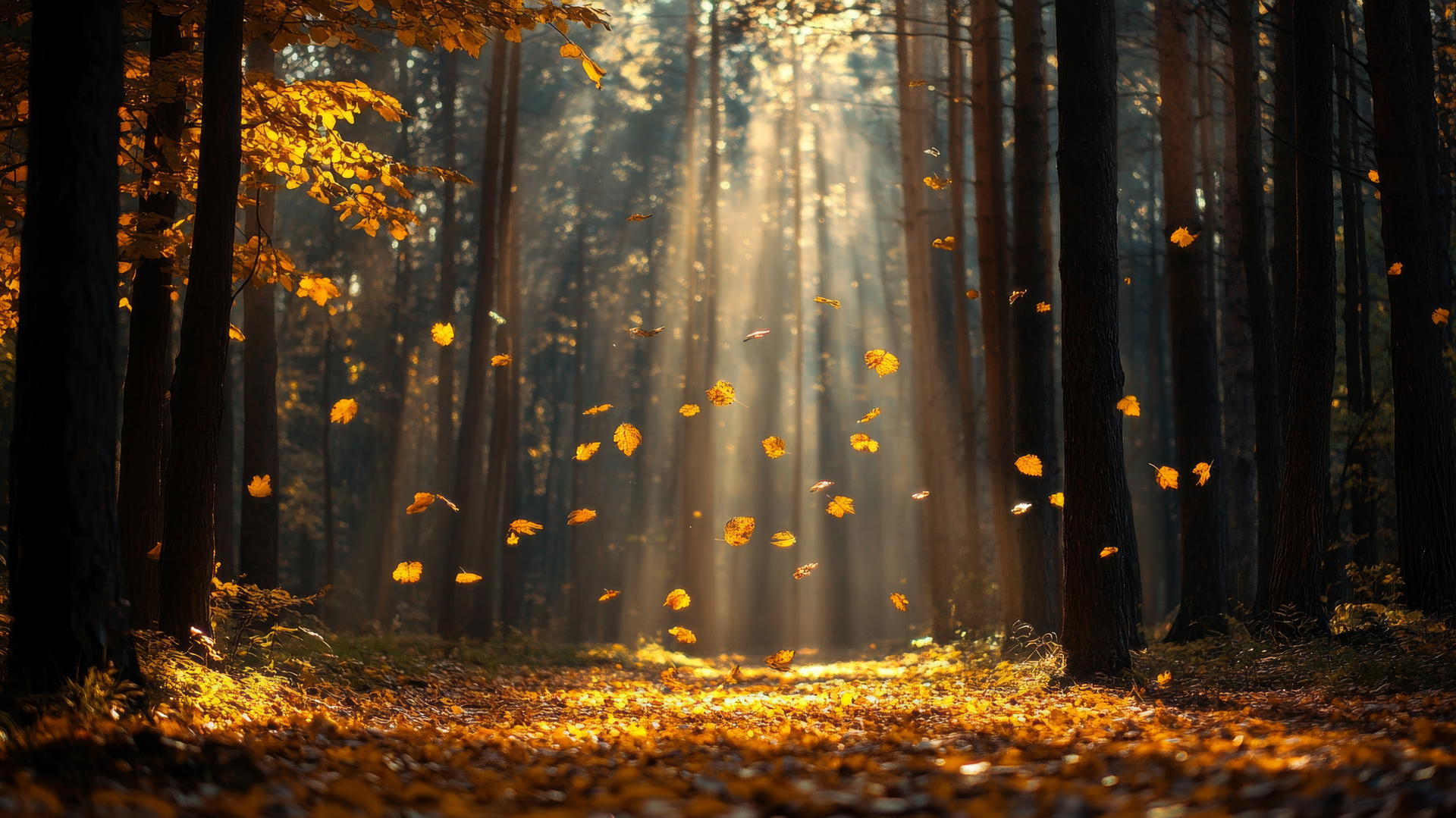 beautiful nature wallpaper 4k with autumn leaves and sunlight in forest