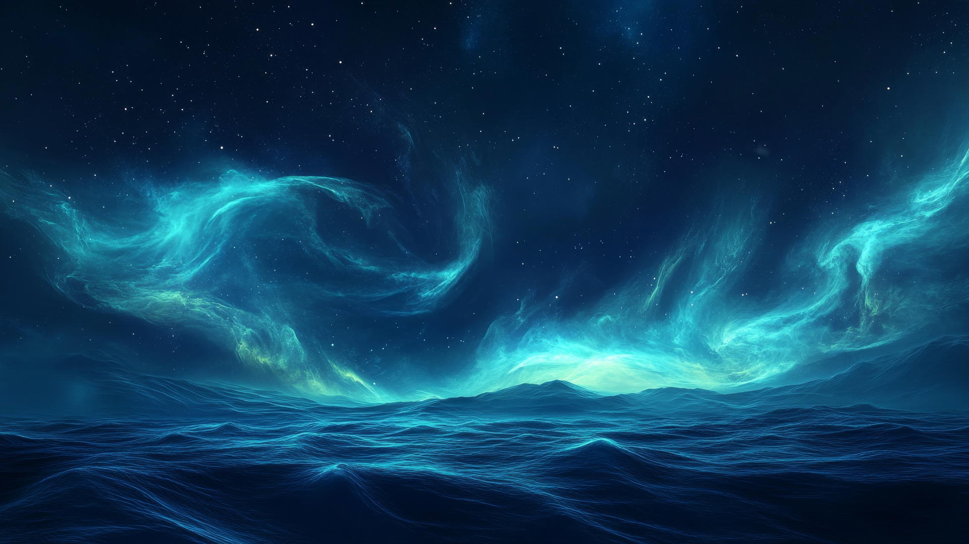Navy blue wallpaper with aurora dancing across a starry night sky