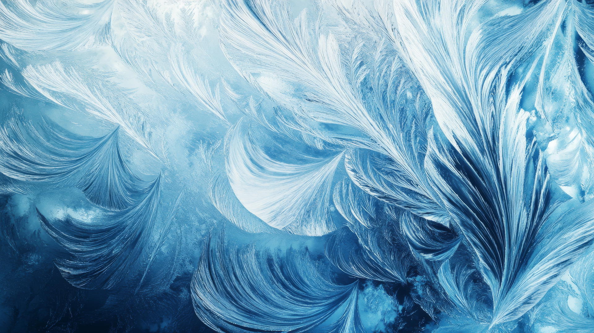 wallpaper blue with frosty window pane and intricate ice crystals