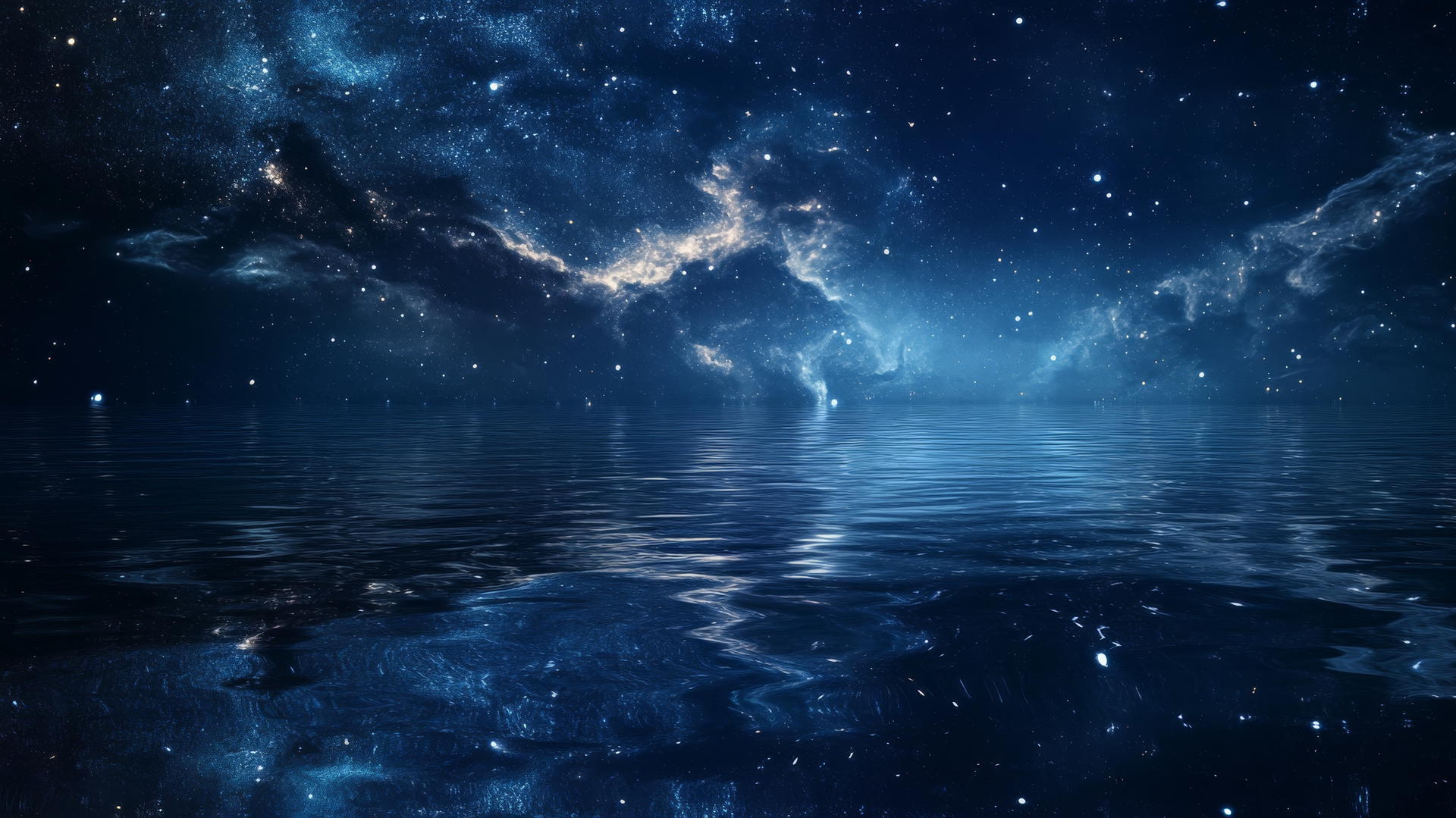 dark blue aesthetic wallpaper showing galaxy reflection in water
