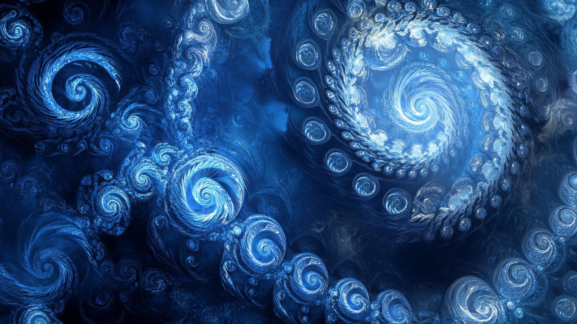 Aesthetic wallpaper blue with intricate digital fractal art in varying shades