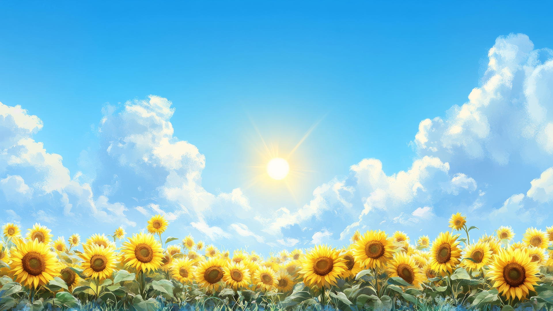 summer wallpaper desktop with a vast field of sunflowers under a bright blue sky