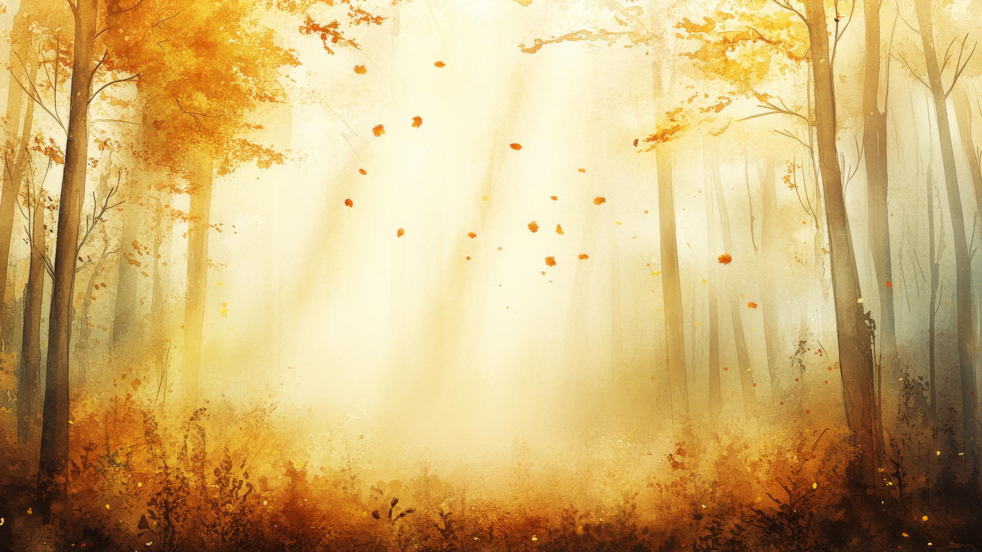 thanksgiving wallpaper aesthetic with ethereal watercolor autumn forest