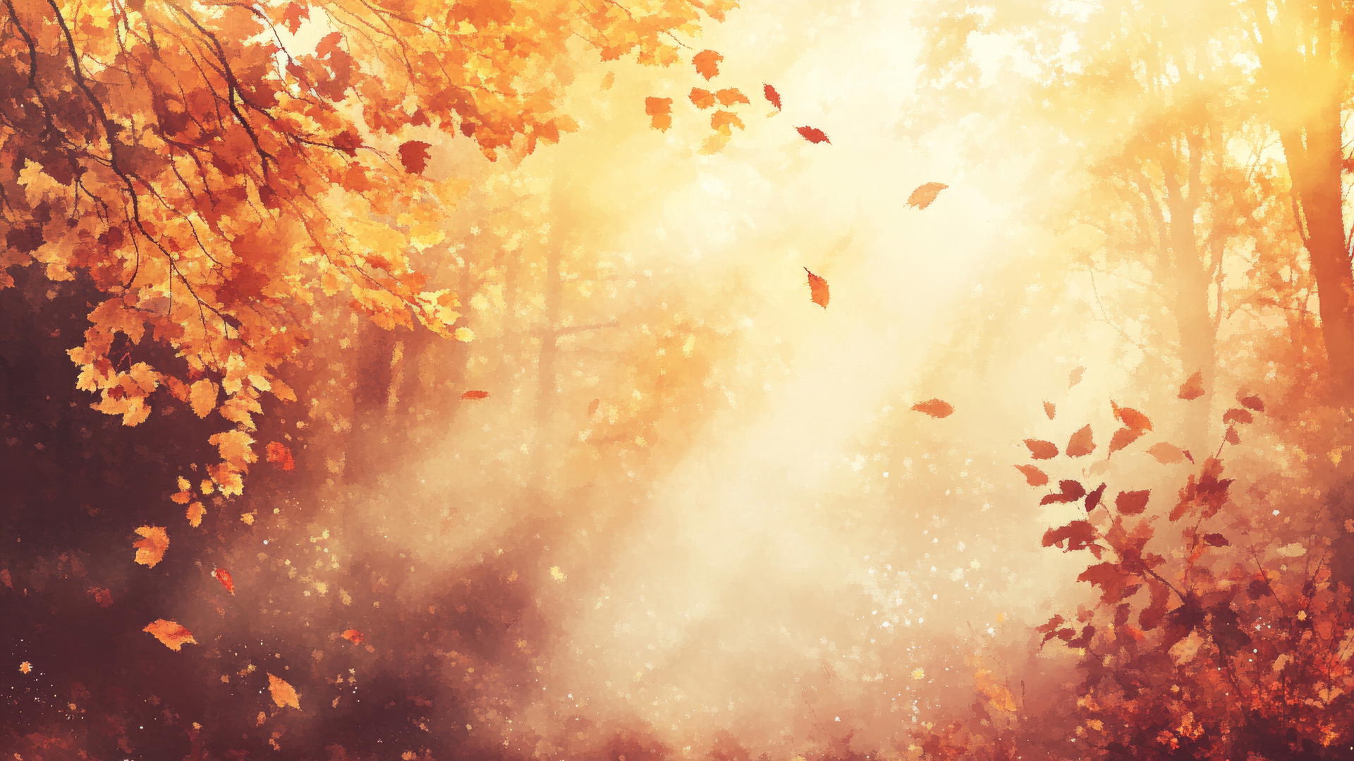 thanksgiving wallpaper aesthetic with an ethereal watercolor painting of an autumn forest