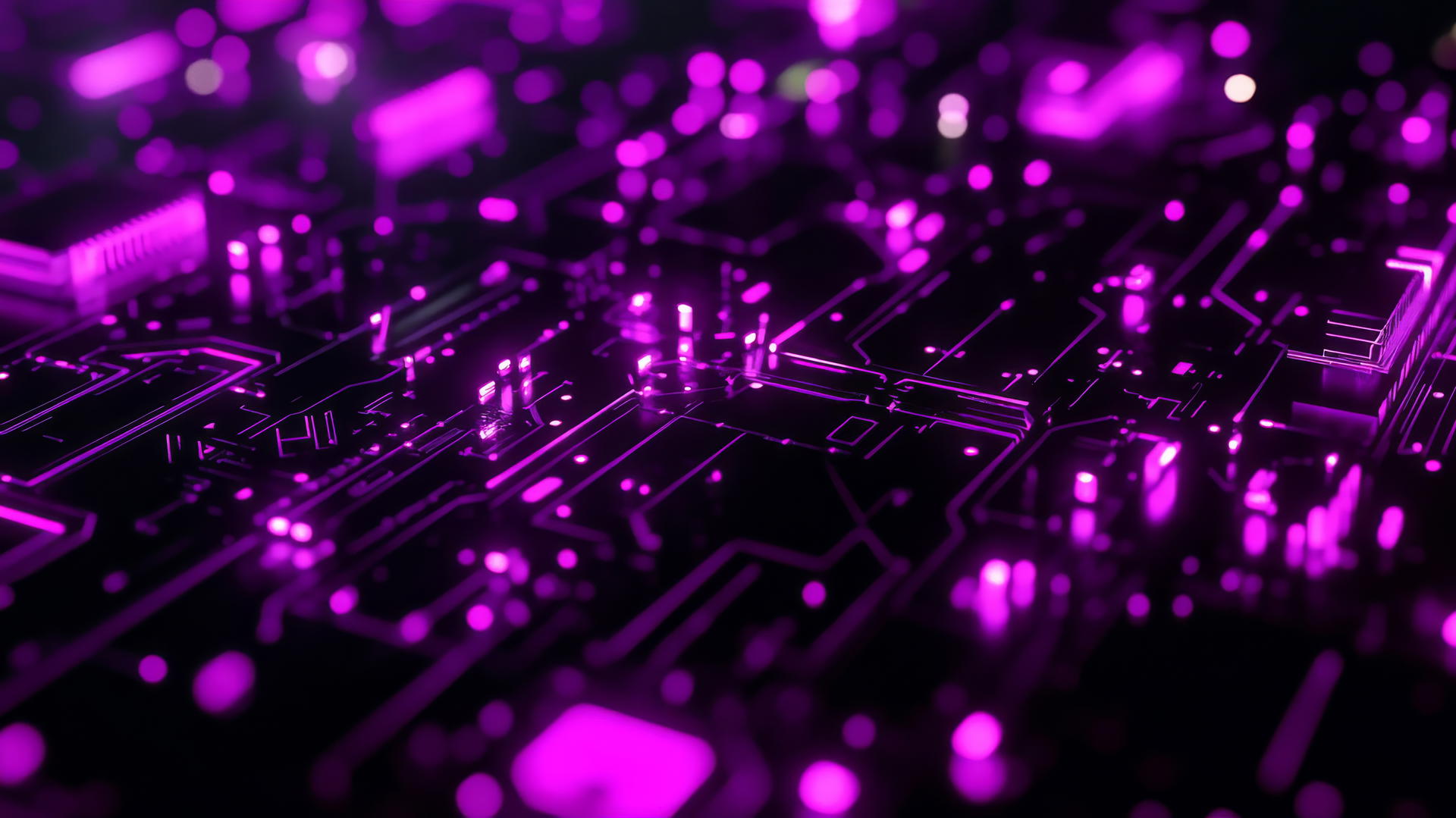 neon purple aesthetic wallpaper with glowing circuit board designs on a black surface