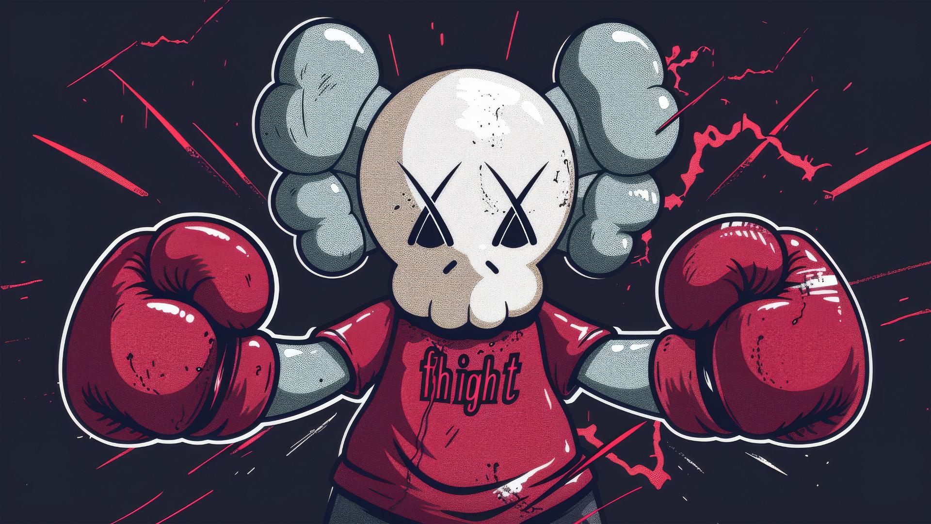 Surreal fighter logo by Kaws titled 'Fight Night'