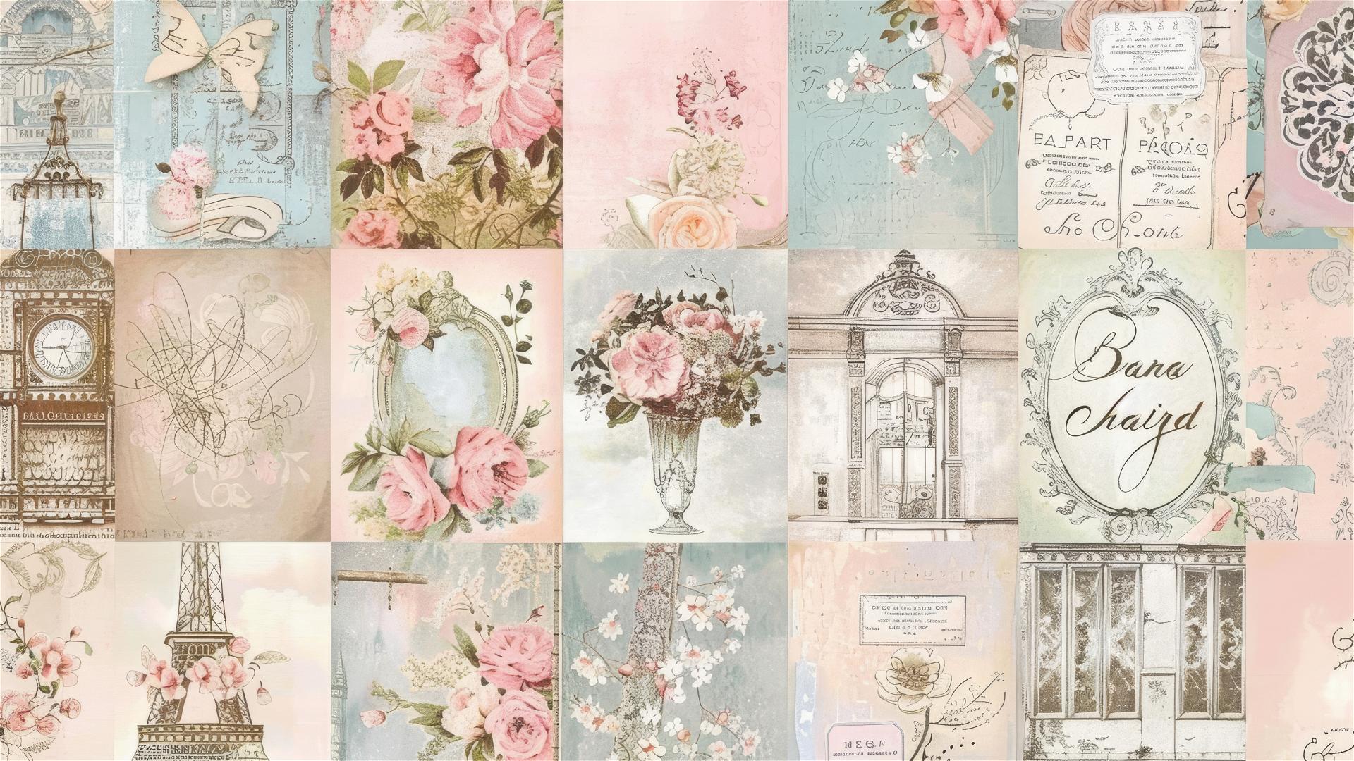 French shabby chic fabric patterns in pastel with Parisian style.