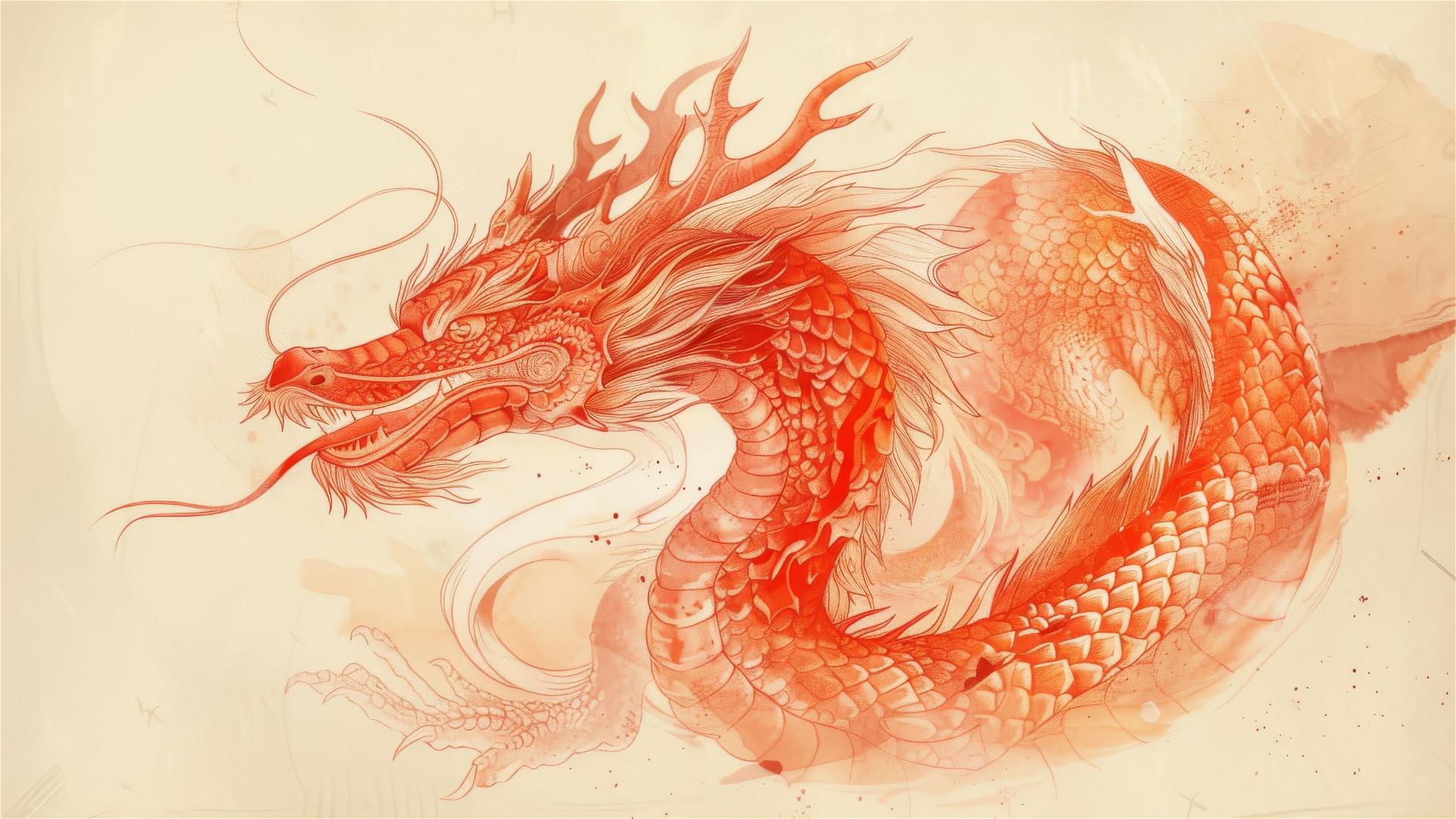 Hand-drawn Chinese dragon in children's drawing style