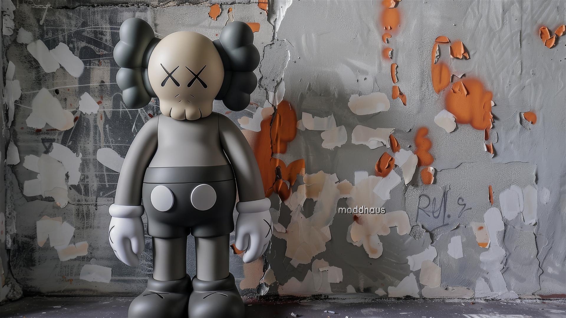 kaws with 'maddhaus' written in orange on grey background with urban textures