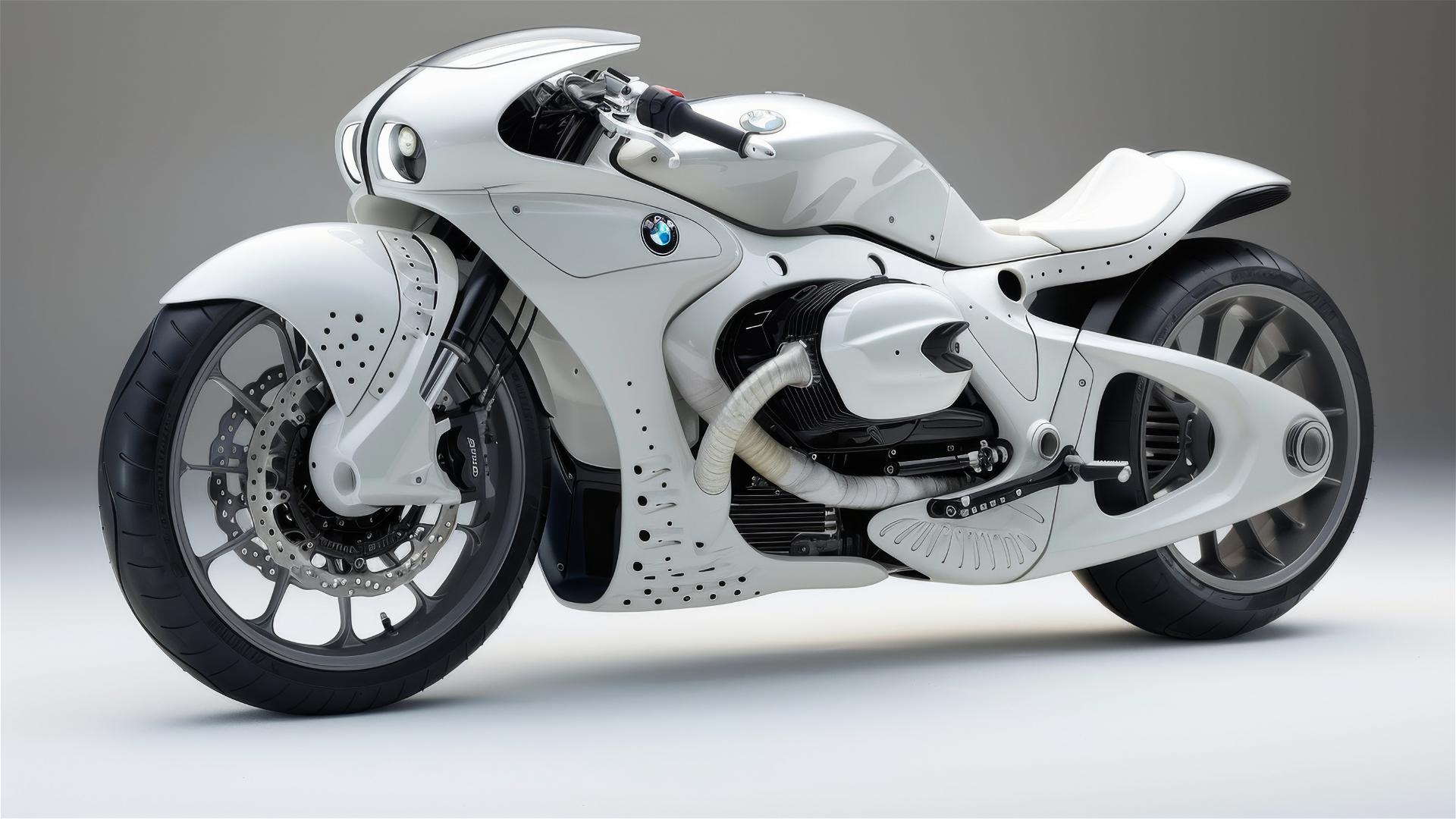 White BMW Mercedes motorcycle with stunning background