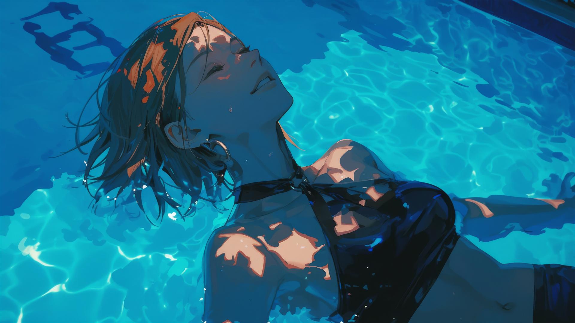 Nobara Kugisaki from Jujutsu Kaisen standing in a pool under moonlight