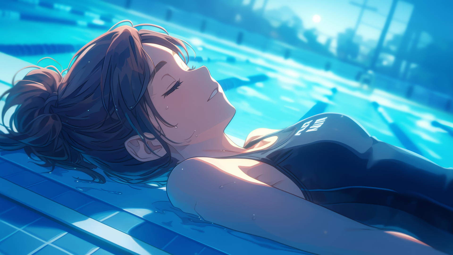 Sasha Blouse from Attack on Titan by the pool in moonlight