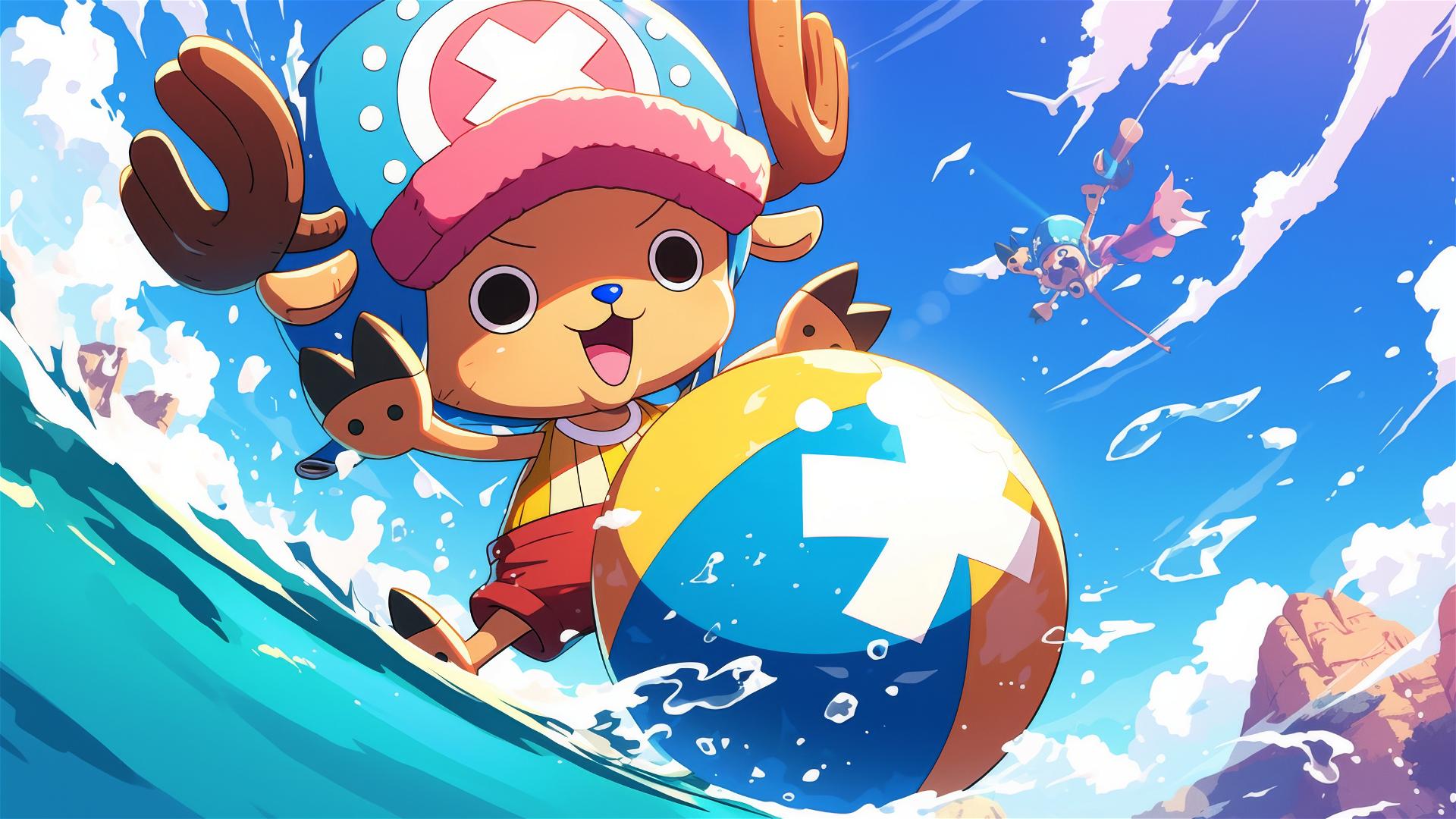 Chopper from One Piece on beach ball with ocean