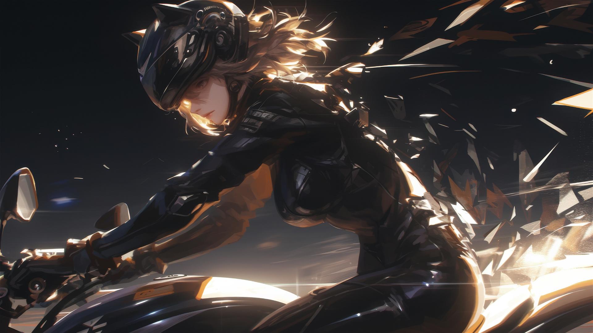 Car racer girl with short hair and masked face in dynamic pose
