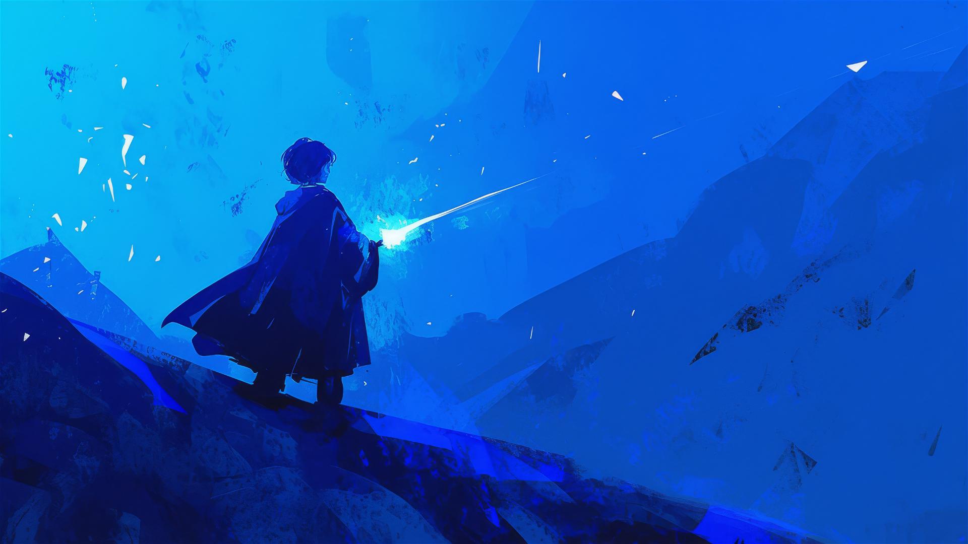 Harry Potter in spotlight on dark background