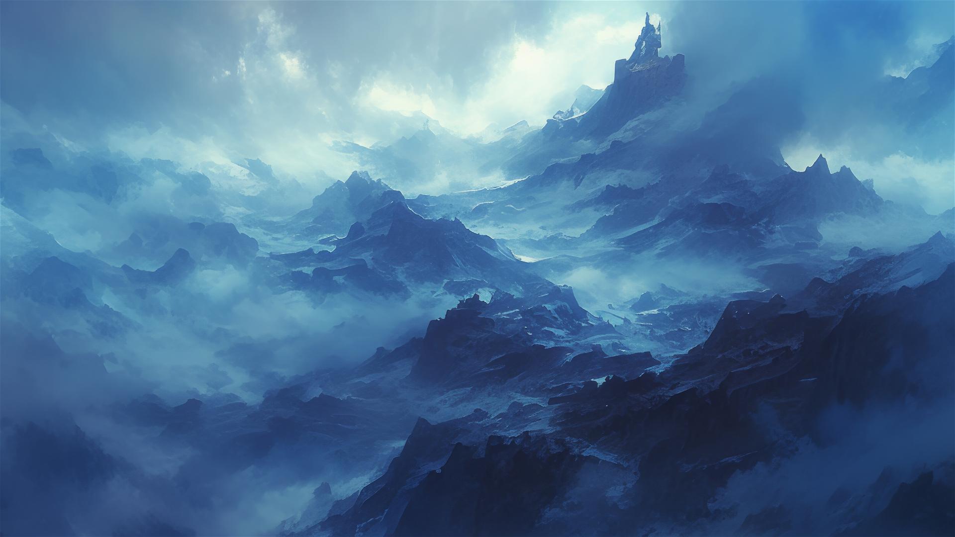 Silver fog at dawn over mountain pass